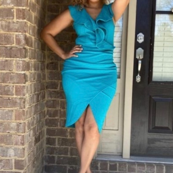 Pullover v-neck dress with ruffle. Turquoise. Small. NWOT - Picture 1 of 1